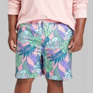 Original Use Men's Palm Tree Tropical Print Swim Trunks Small